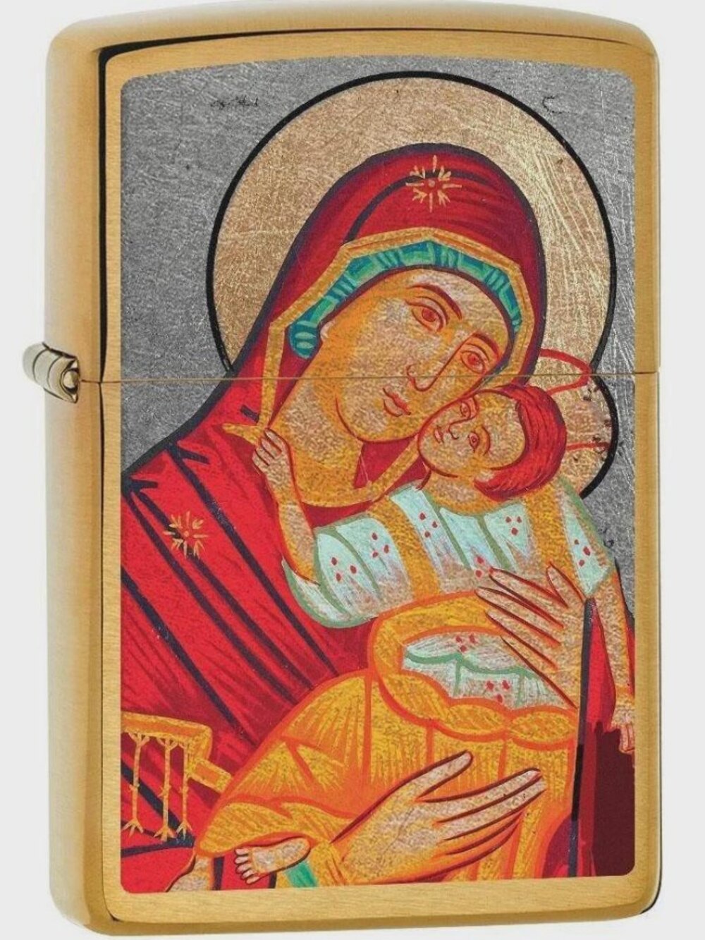 Brass Virgin Mary With Jesus Zippo Lighter